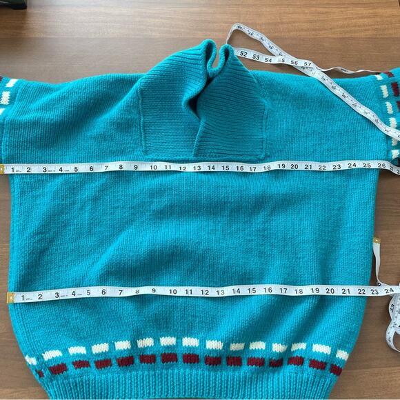 Vintage | Unbranded Teal Turquoise Cowl-Neck Pullover Knit Southwestern Sweater - Picture 6 of 7